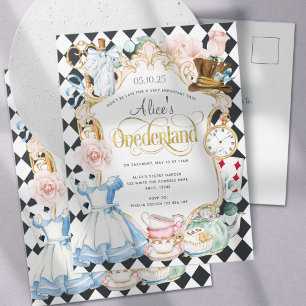 Alice Onederland tea party flicka 1 år Inbjudan Vykort