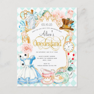 Alice Onederland tea party Flicka inbjudan Vykort
