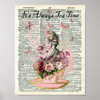 Alice på Wonderland Dictionary Page, "Tea Time" Poster