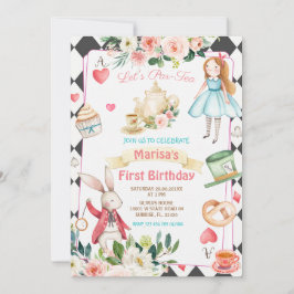 Alice Par-tea Blommigt Tea Birthday Girl  Inbjudningar