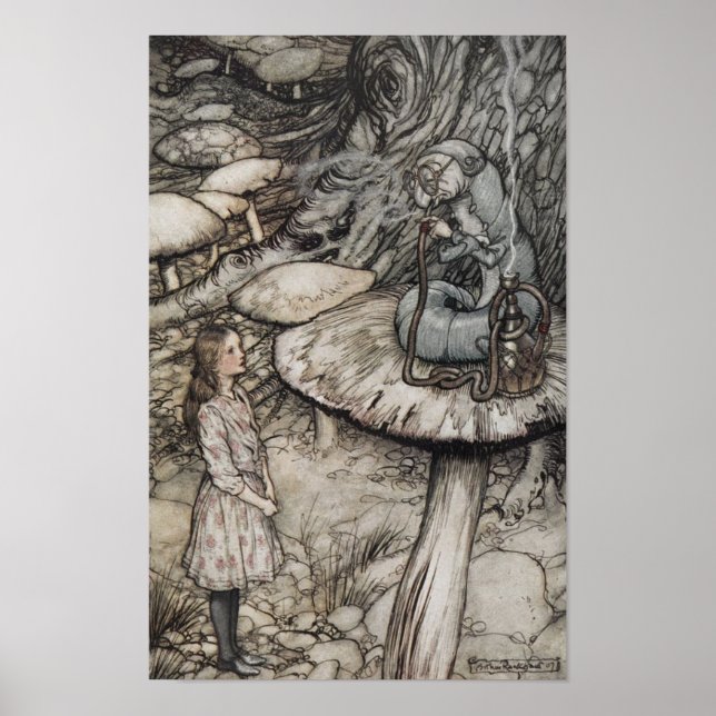 Alice pratar med Caterpelaren Small Poster (Framsidan)