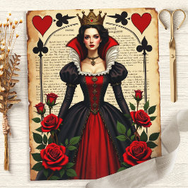 Alice Queen of Hearts Röda Rosor Scrapbookpapper