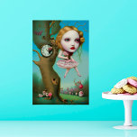 Alice - Quirky Surreal Pop Art Poster<br><div class="desc">Den vackra AI-tekniken som genererar snabba popsurrealistiska digitala konst har en annan "Alice"-hängning för en träd med inbäddad klocka. "</div>