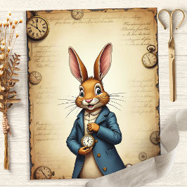 Alice Rabbit Pocket Watch Art Scrapbook Papper