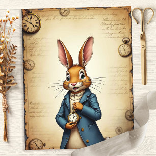 Alice Rabbit Pocket Watch Art Scrapbook Papper