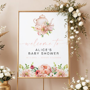 ALICE Röda Blommor Baby Tekopp Möhippa Välkommen Poster
