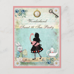 Alice, Rosa Flamingo & Cheshire Cat Sweet 16 Inbjudningar