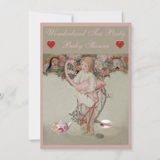 Alice & rosa party för Flamingobaby showerTea Inbjudningar (Framsida)