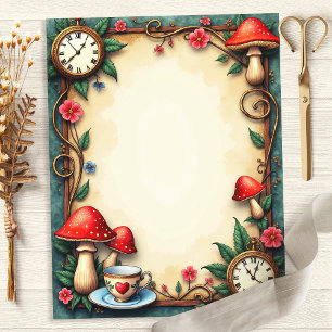 Alice Svamp Teekoppar och Klockor Scrapbookpapper