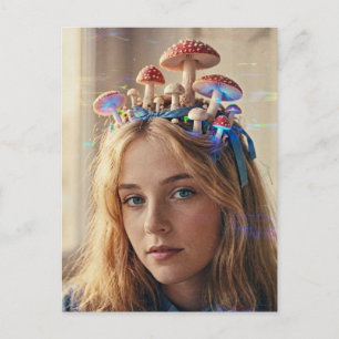 Alice Svampar på hennes huvud Glitch Vykort