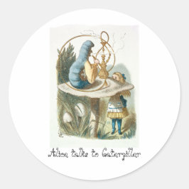 Alice talar med Caterpillar Runt Klistermärke