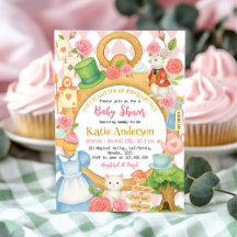 Alice Tea Party Baby Shower-inbjudan
