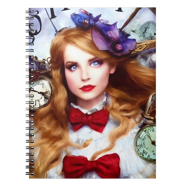 Alice Time Behållas Flytta AI Generated Art Anteckningsbok (Framsidan)