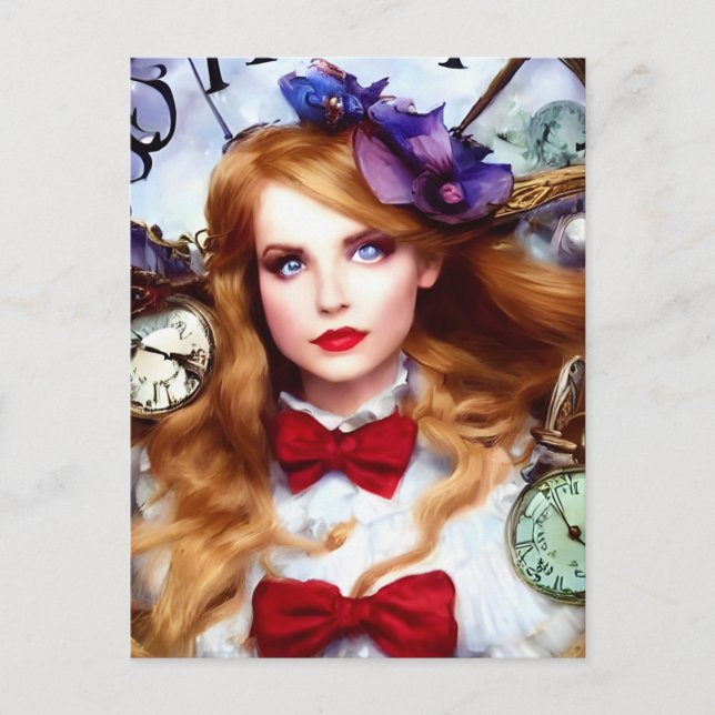 Alice Time Behållas Flytta AI Generated Art Vykort (Framsida)