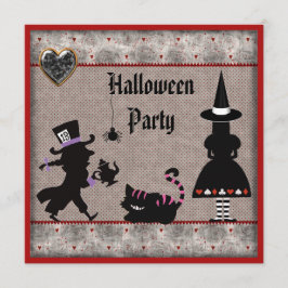 Alice, tokig Hatter & Cheshire katthalloween fest Inbjudningar