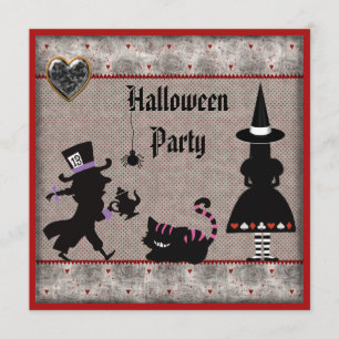 Alice, tokig Hatter & Cheshire katthalloween fest Inbjudningar