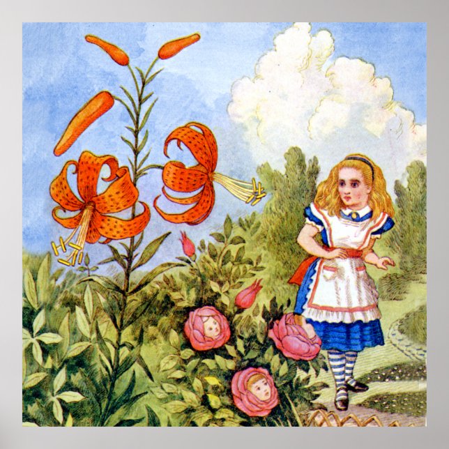 Alice träffar samtalsblommor i Wonderland Poster (Framsidan)