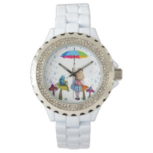 Alice underland, Rhinestonevitemalj Armbandsur