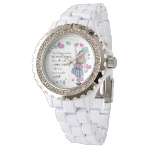 Alice underland, Rhinestonevitemalj Armbandsur