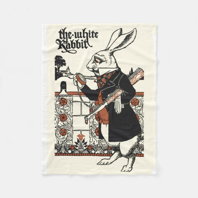 Alice Vit Kanin Klassiska Underlandet  Fleecefilt (Framsidan)