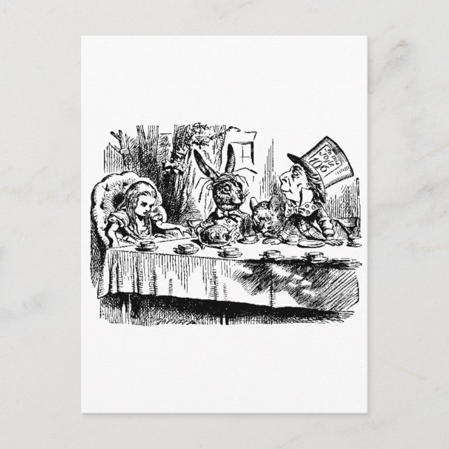 Alice, vit kanin, Tea Party Vykort (Framsida)