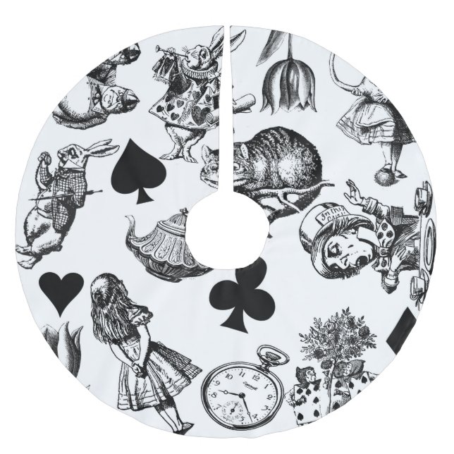 Alice White Rabbit Wonderland Cheshire Cat Julgransmatta Borstad Polyester (Framsidan)