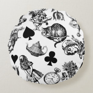 Alice White Rabbit Wonderland Cheshire Cat Rund Kudde