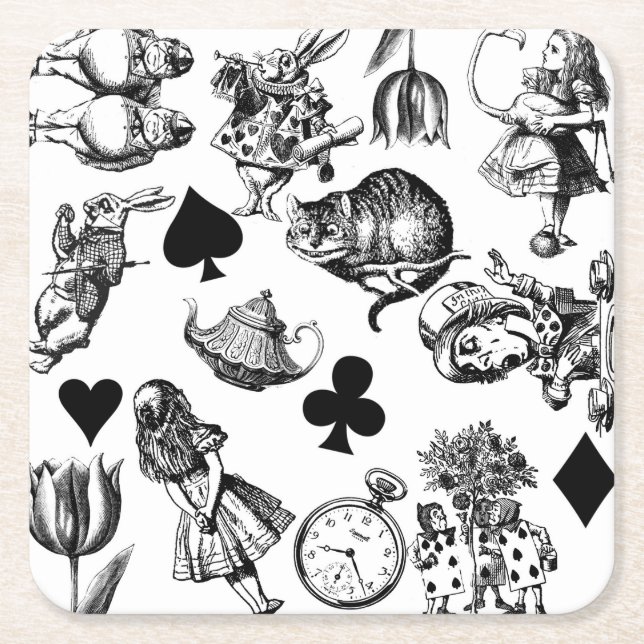 Alice White Rabbit Wonderland Classic Underlägg Papper Kvadrat (Framsidan)