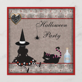Alice Witch och Cheshire Cat Halloween fest Inbjud Inbjudningar