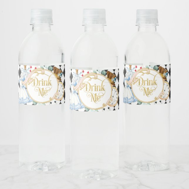 Alice Wonderland, arg hatter tea party dricker mig Vattenflaskor Etikett (Flaskor)