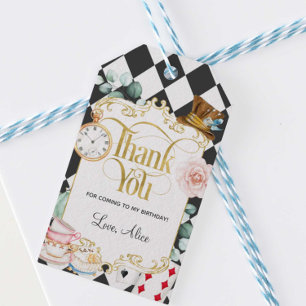 Alice wonderland, galen hatter-tefest presentetikett