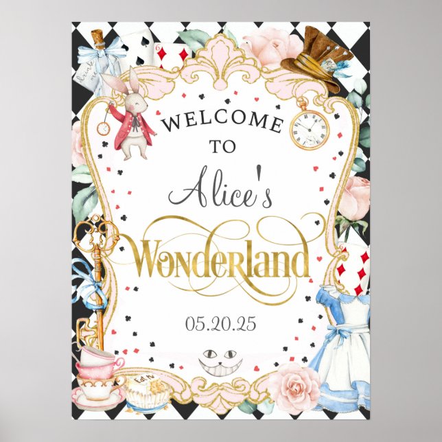 Alice wonderland, galna hatare te party välkomstsk poster (Framsidan)