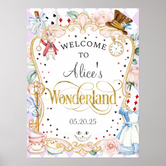 Alice wonderland, galna hatare te party välkomstsk poster (Framsidan)