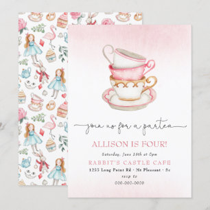 Alice Wonderland Par-Tea Girl Tea Födelsedagsfest Inbjudningar
