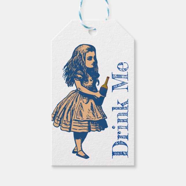 Alice Wonderland Silhouette Drink Me Navy Gift Mär Presentetikett (Framsidan)