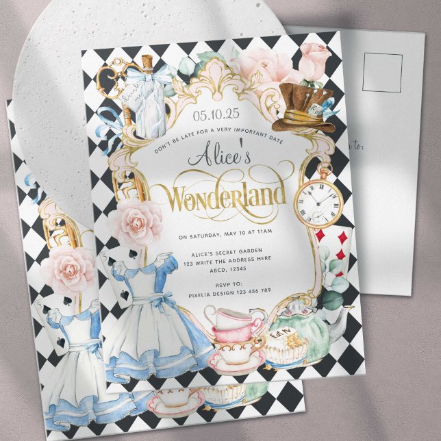 Alice wonderland tea party Flickor inbjudan Vykort (Skapare uppladdad)