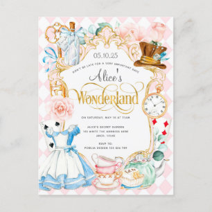 Alice wonderland tea party Flickor inbjudan Vykort
