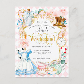 Alice wonderland tea party Flickor inbjudan Vykort