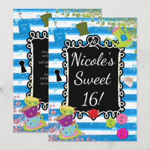 Alice Wonderland Tea Party Heart Ram inbjudningar