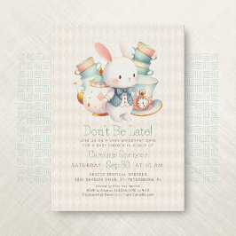 Alice Wonderland White Rabbit Baby Shower Inbjudningar