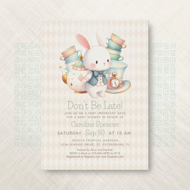 Alice Wonderland White Rabbit Baby Shower Inbjudningar (Skapare uppladdad)