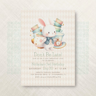 Alice Wonderland White Rabbit Birthday Inbjudningar