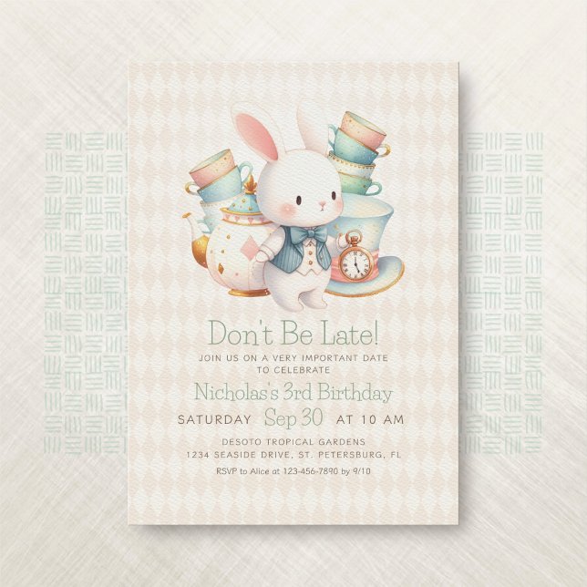 Alice Wonderland White Rabbit Birthday Inbjudningar (Skapare uppladdad)