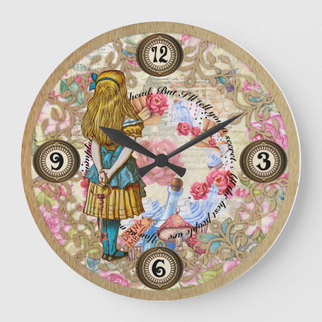 Alices Äventyr i Wonderland Clock Stor Klocka (Framsida)