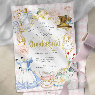 Alice's Onederland galna hatter tea party Inbjudningar