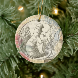 Alices Underland Maskroslarv: Original Tenniel Julgransprydnad Keramik