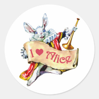 Alice's White Rabbit säger: "I kärlek Alice" Runt Klistermärke