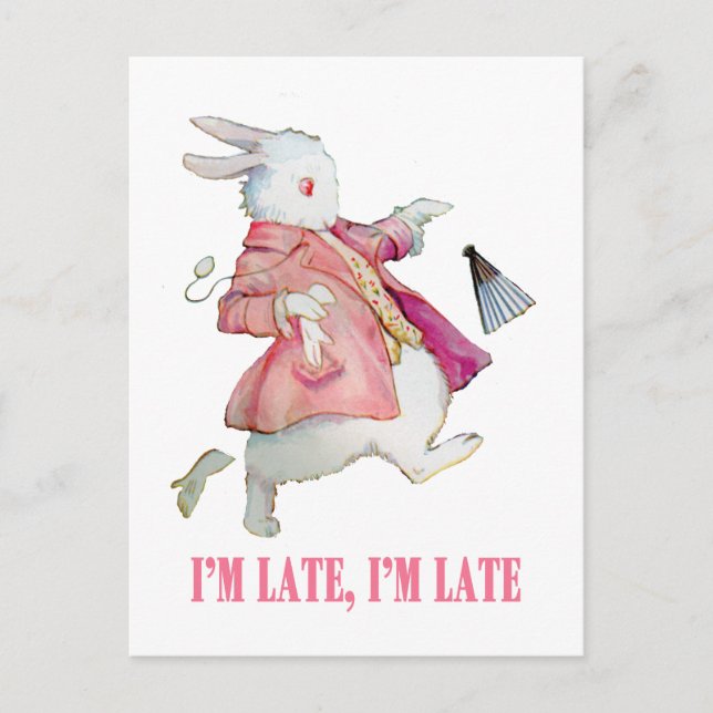 ALICE'S WHITE RABBIT SÄGER: "JAG ÄR SENT, JAG ÄR S VYKORT (Framsida)