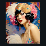 Alicia An Art Deco Flapper Poster<br><div class="desc">Alicia An Art Deco-kvinnan, hon är klädd i guld med farliga örhängen. Hon har fjäder och blommor som förskönar hennes klochhatt. Hon håller också fjädrar. Guld-kedjorna finns runt hennes nacke som matchar guld i hennes klänning. Hon verkar vara på väg till en natt på stan. Skapat med hjälp av AI....</div>