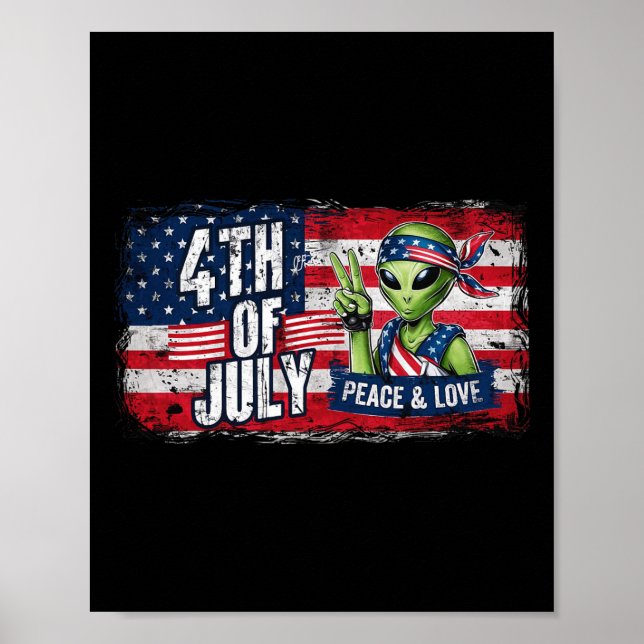 Alien 4:e juli amerikanska Flagga Ufo Poster (Framsidan)